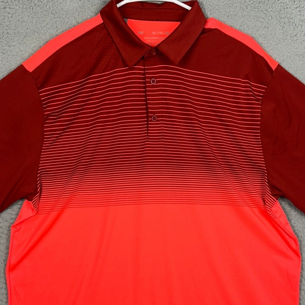 NEW Under Armour The Playoff Polo Shirt Mens XL Red Orange Colorblock Golf Rugby